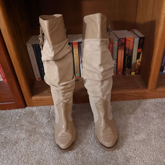 VINTAGE western style pull on suede slouch boot metal tips high heel euc sz 10 - Picture 4 of 13
